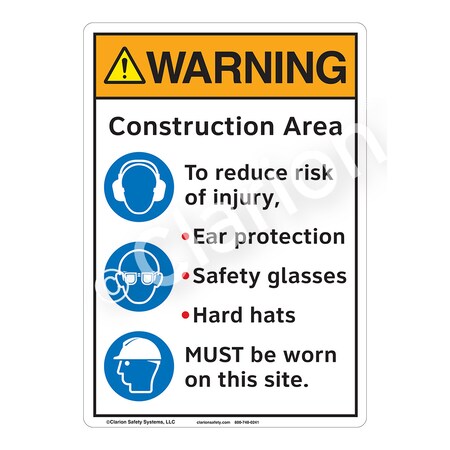 ANSI/ISO Compliant Warning Construction Area Safety Signs Outdoor Weather Tuff Plastic (S2) 10 X 7
